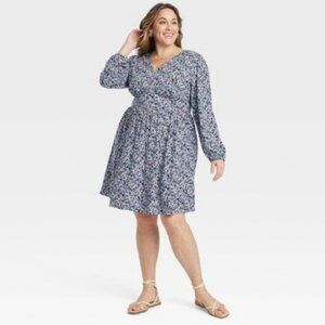 Ava & Viv/Target Balloon Long Sleeve Corset Dress - Purple Floral